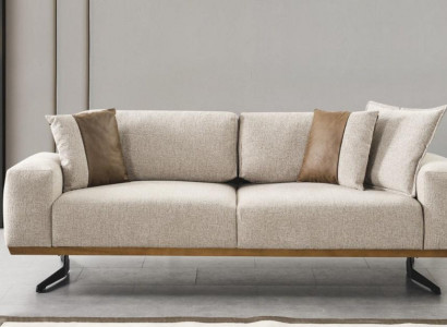 Designer three-seater sofa beige color luxury furniture in living room 225cm